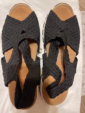 bernie mev. Black Woven Slip-On Sandals